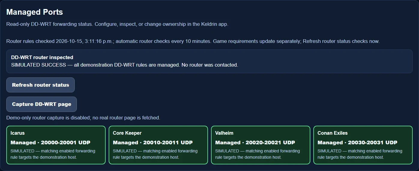 Simulated DD-WRT forwarding verified result with all applicable demo game rules Managed.